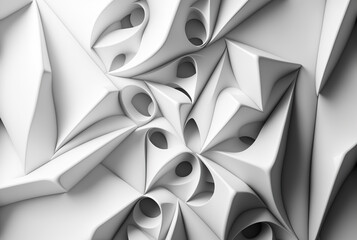 3D render abstract geometric background, white creative shapes