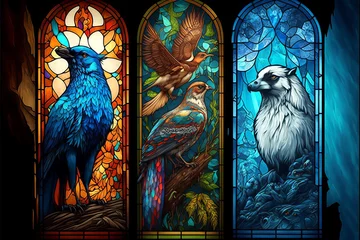 Rideaux occultants Coloré Stained glass windows with animals generative, ai