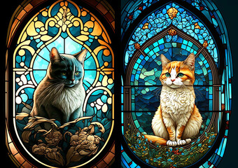 Stained Glass Windows with Cats in the window.
Generative ai