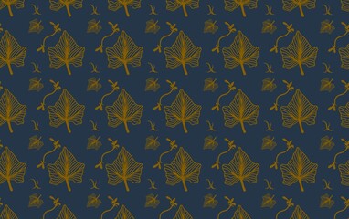 Seamless gold leaves pattern with hand drawn texture.Template for banners, print fabric.