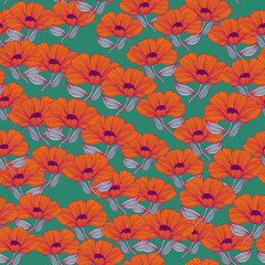 Fototapeta na wymiar Vintage outline flower endless background. Delicate floral line seamless pattern.