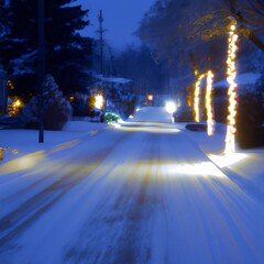 night city street with snow