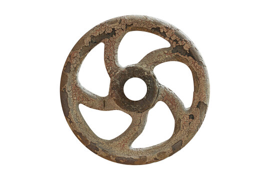 Old rusty valve is isolated on white background.