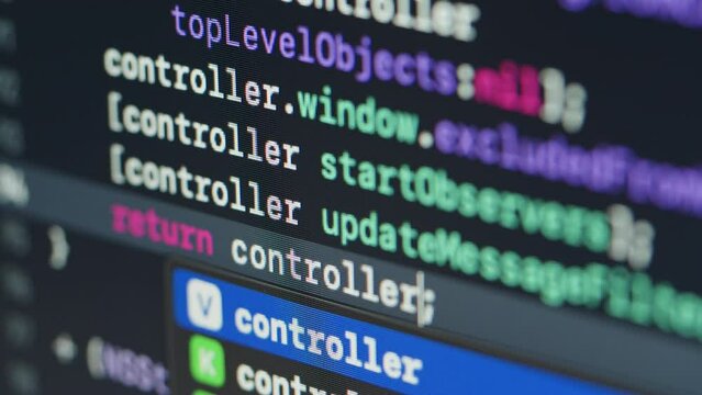 Coding UX UI script text on screen, HTML5 in editor for website development, Close up Macro of Programming code software developer. 