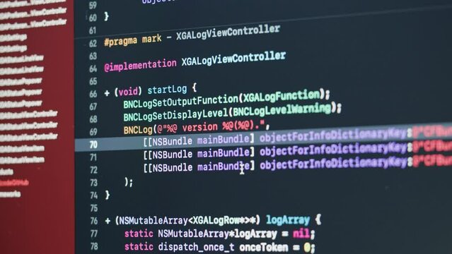 Coding UX UI script text on screen, HTML5 in editor for website development, Close up Macro of Programming code software developer. 