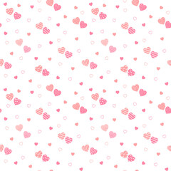 Seamless pattern of cute drawn hearts. Gentle romantic background for Valentine's Day. Suitable for fabric, wallpaper, wrapping paper, packaging, textiles, banners, greeting cards, invitations 
