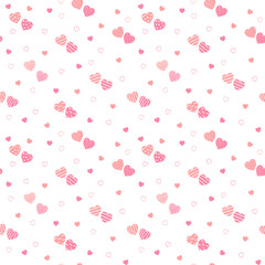 Seamless pattern of cute drawn hearts. Gentle romantic background for Valentine's Day. Suitable for fabric, wallpaper, wrapping paper, packaging, textiles, banners, greeting cards, invitations 
