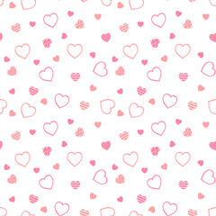 Seamless pattern of cute drawn hearts. Gentle romantic background for Valentine's Day. Suitable for fabric, wallpaper, wrapping paper, packaging, textiles, banners, greeting cards, invitations 