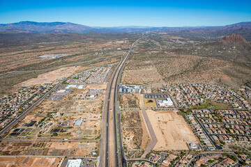 Aerial view from above Anthem, Arizona looking northbound along Interstate 17