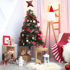 christmas tree and gifts in the kids room