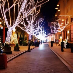 christmas tree in the city with lights