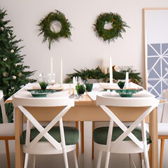 dining room with christmas decorated with christmas tree