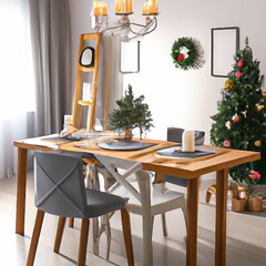 room with flowers and christmas tree
