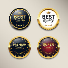 Set of luxury gold badges and top quality premium seal labels