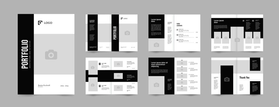architecture Portfolio & interior layout template, portfolio design, a4 size professional multipage design for editable template layout. 