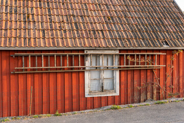 Traditional vintage red Swedish house from wood