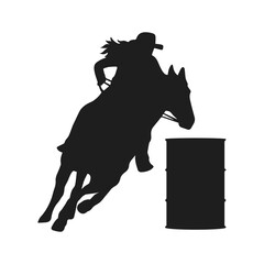 Barrel Racing Design with Female Horse and Rider Silhouette Image