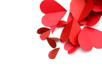 heap of red hearts decoration isolated on white