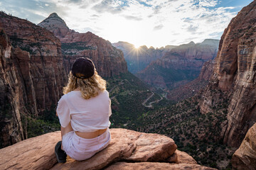 person enjoying sunset in zion canyon national park
