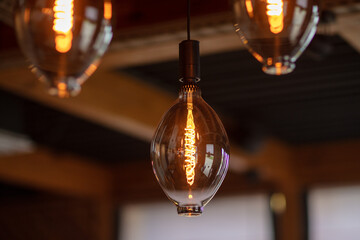 Decorative lamps on the ceiling in a cafe.