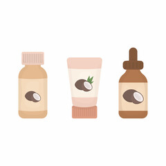 Coconut oil ingredient skincare products illustration. . Vector illustration.