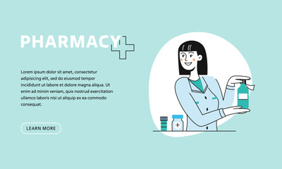 Set of medical professionals, medical staff, pharmacists. Pharmacy, medicines. World pharmacist day. Vector flat illustration