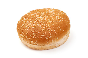 Tasty fresh burger buns with sesame seeds, Hamburger bun, isolated on white background.