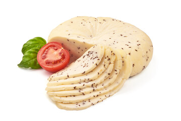Caraway cheese, isolated on a white background.