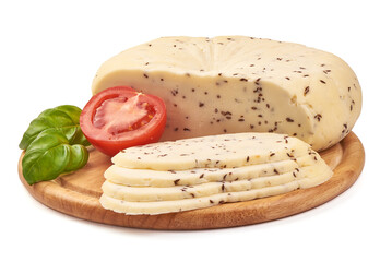 Caraway cheese, isolated on a white background.