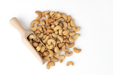 heap of cashew nuts isolated on white background