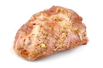 Spicy marinated meat, BBQ, meat for grill, isolated on white background.