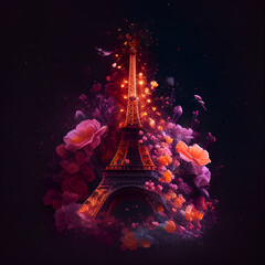 Eiffel tower with colorful flowers