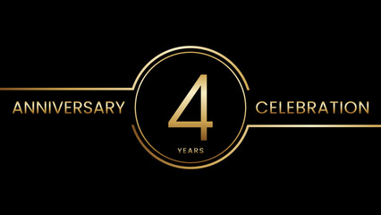 4 year anniversary. Anniversary template design with golden ring. Logo Vector Illustration