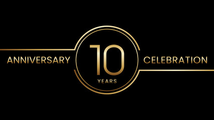 10 year anniversary. Anniversary template design with golden ring. Logo Vector Illustration