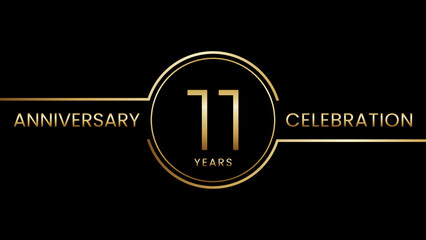11 year anniversary. Anniversary template design with golden ring. Logo Vector Illustration