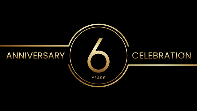 6 year anniversary. Anniversary template design with golden ring. Logo Vector Illustration