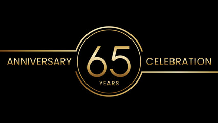 65 year anniversary. Anniversary template design with golden ring. Logo Vector Illustration