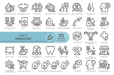 Set of conceptual icons. Vector icons in flat linear style for web sites, applications and other graphic resources. Set from the series - Medicine and Health. Editable outline icon.	