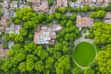 aerial view building and garden