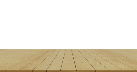 Empty wood table top isolated on white background for product display montage