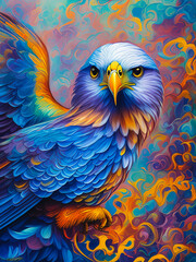 Obraz premium Majestic eagle standing proudly against a colorful backdrop.