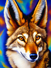 Majestic wolf animal standing proudly against a colorful backdrop. Generative AI