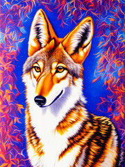 Majestic wolf animal standing proudly against a colorful backdrop. Generative AI