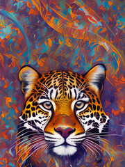 Majestic leopard standing proudly against a colorful backdrop. Generative AI
