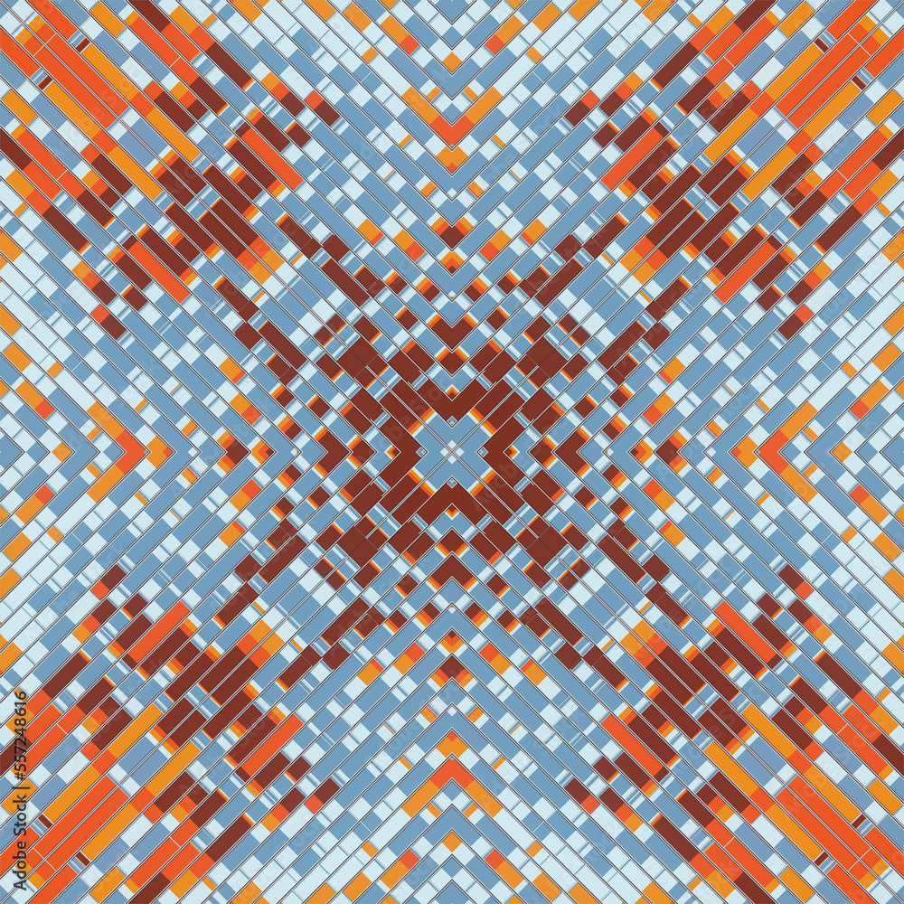 Poster wavy kaleidoscopic pattern of rectangular stripes. modern background. 3d rendering digital illustrat