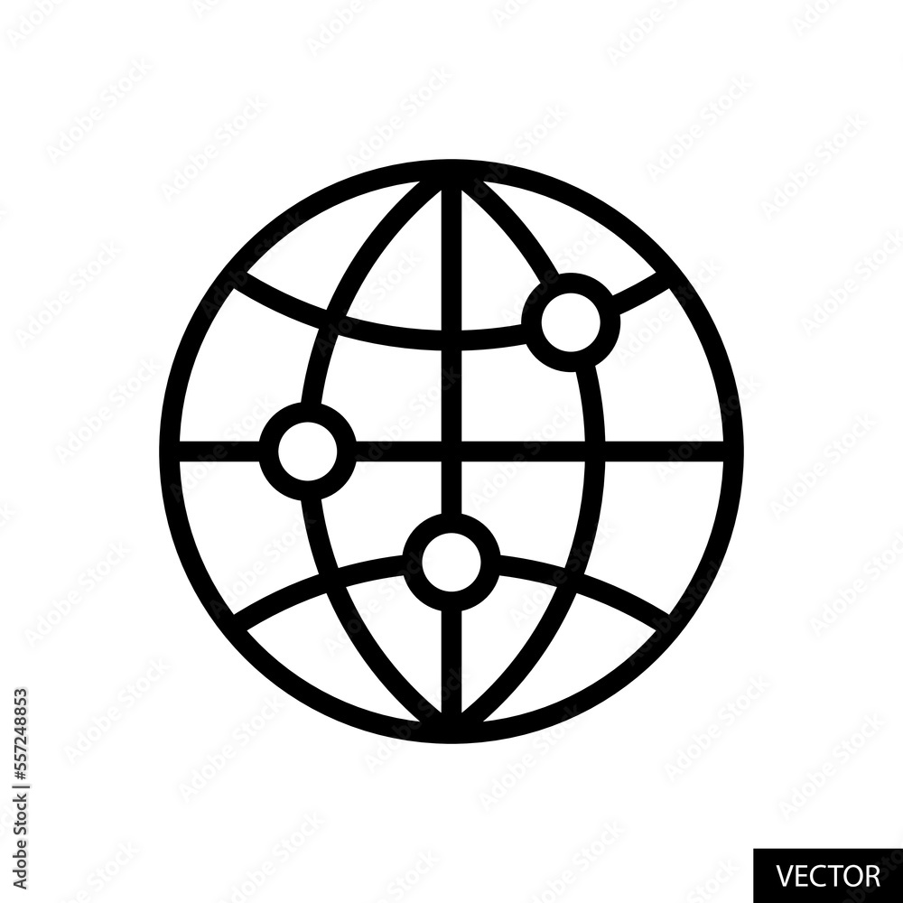 Poster wide coverage, global network connection, web grid vector icon in line style design for website, app