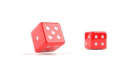 red dice falling on white background 3d representation, can be used to represent casino games, probability, ludopathy or gambling
