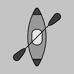 Kayak with paddle vector icon. Camping sign