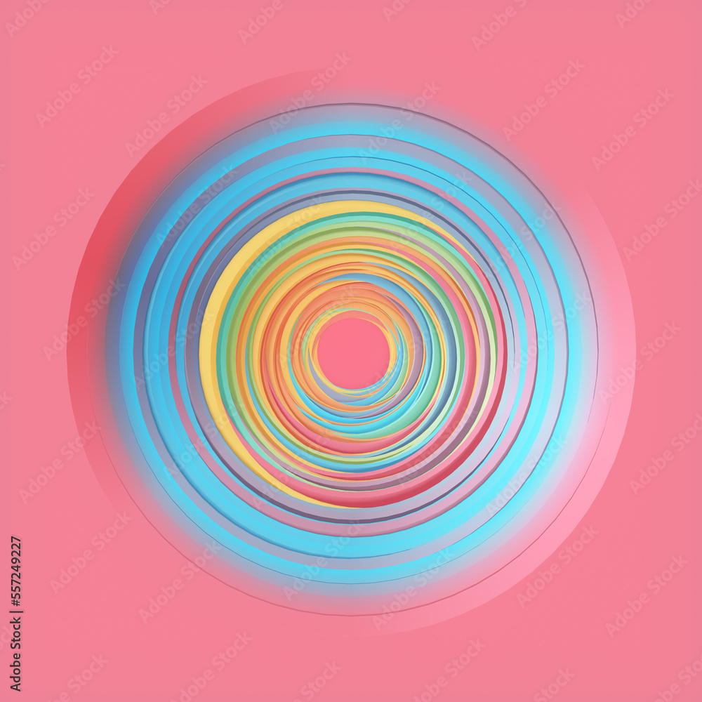 Poster Multicolored circle pattern with displacement effect. Geometric art background. 3d rendering digital illustration