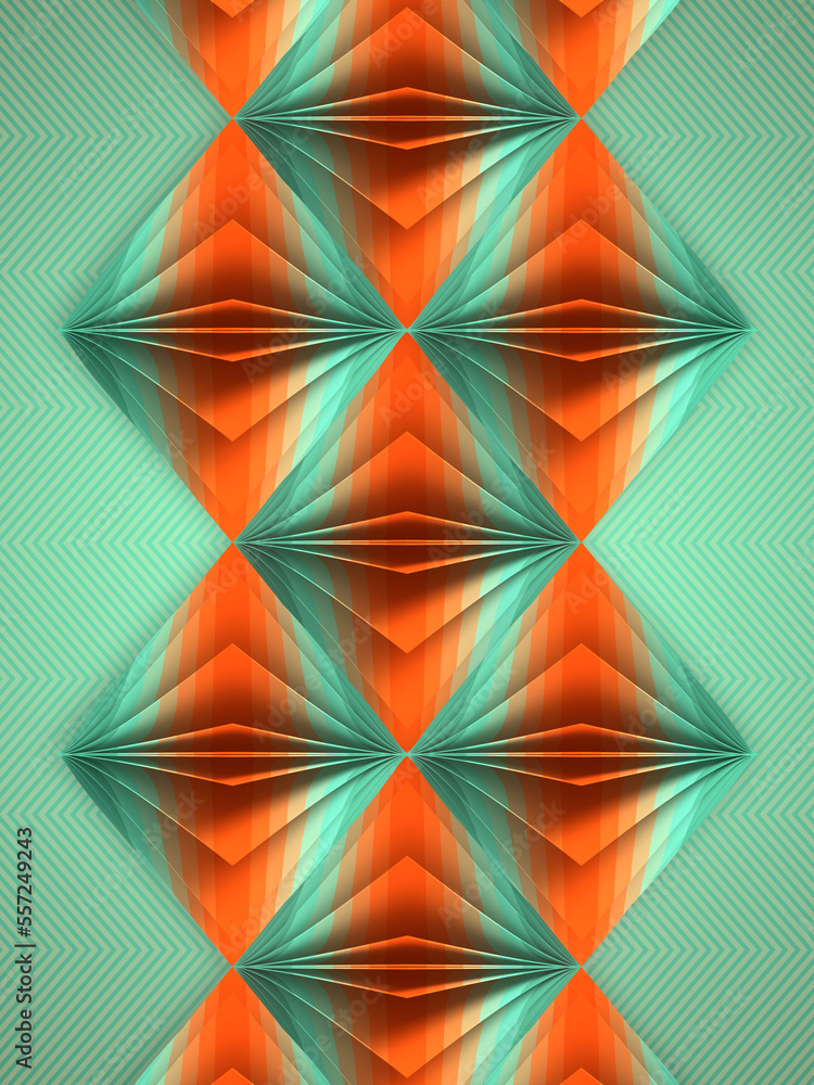 Aufkleber stacks of flipping pages in a rhombus shape with colorful stripes. modern background. 3d rendering d
